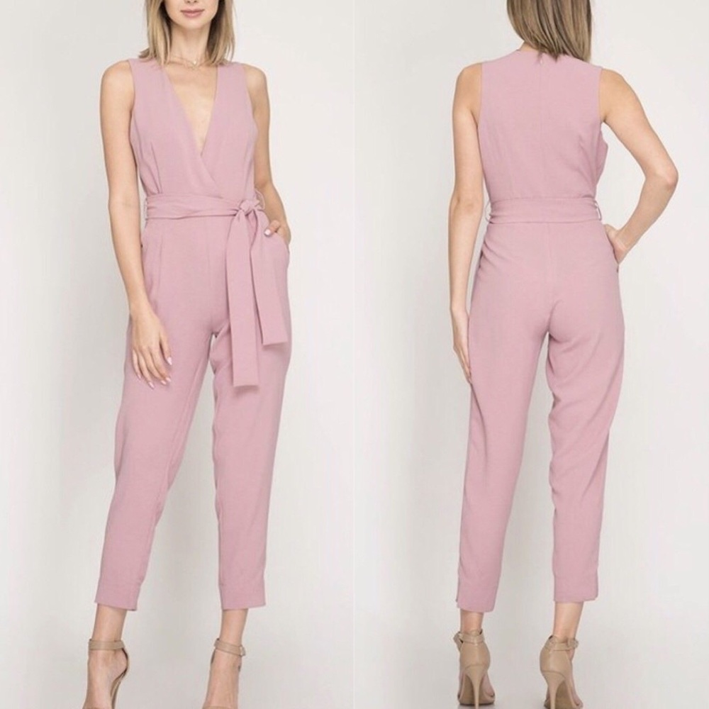 Mauve Belted Jumpsuit